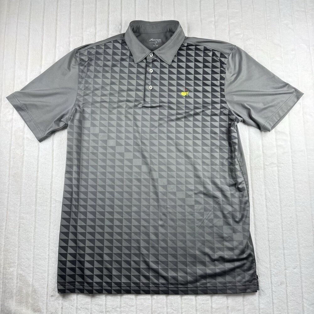 Masters Tech Golf Polo Shirt Men's L Black Gray Geometric Augusta National Logo